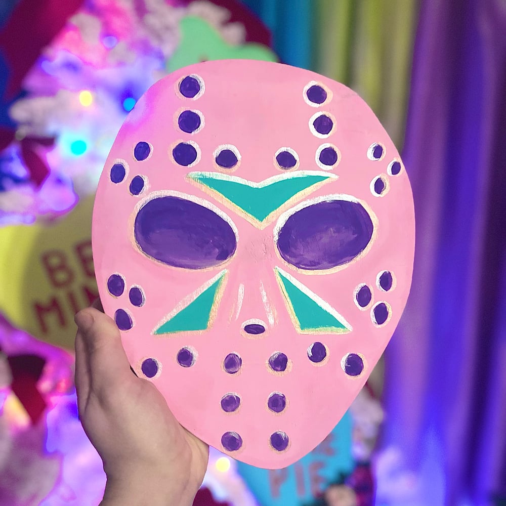 Image of Hand Cut ~ Hand Painted Pastel Wood Jason Mask