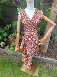Image 2 of Pasha Co ord set top and frill wrap skirt - Brown