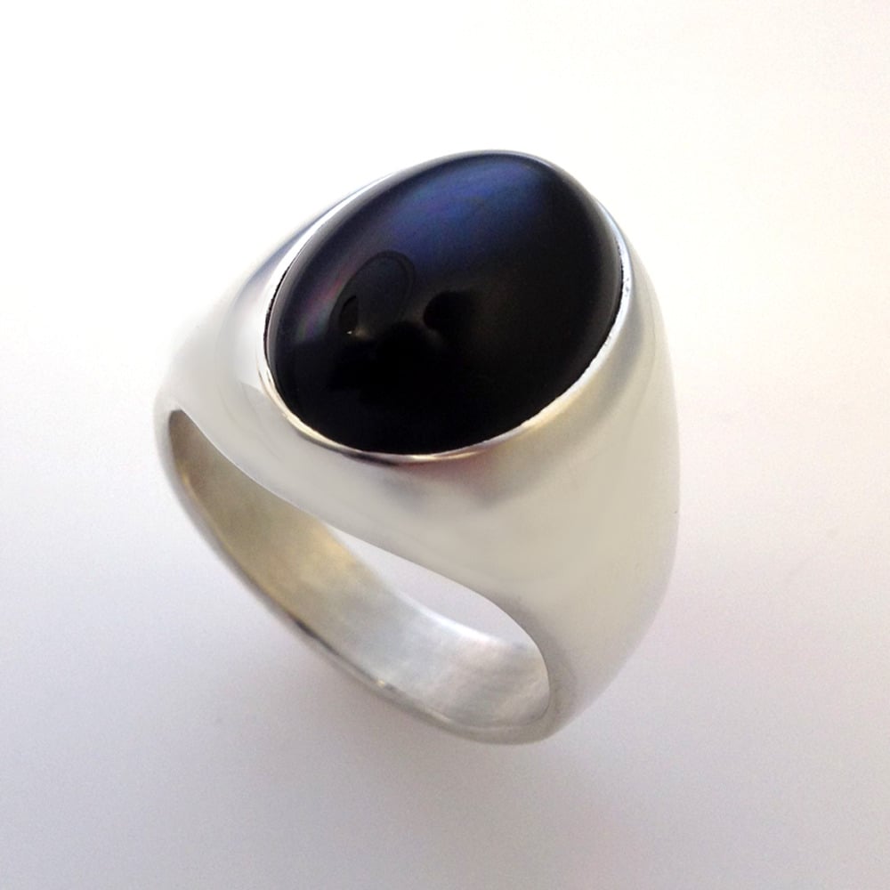 Doug Peterson Jewelers — Mens Large Oval Black Onyx Ring In Sterling Silver