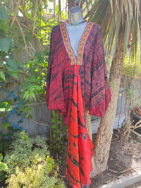 Image 1 of Wanderlust maxi dress Sari tie dye RED upto 18 uk
