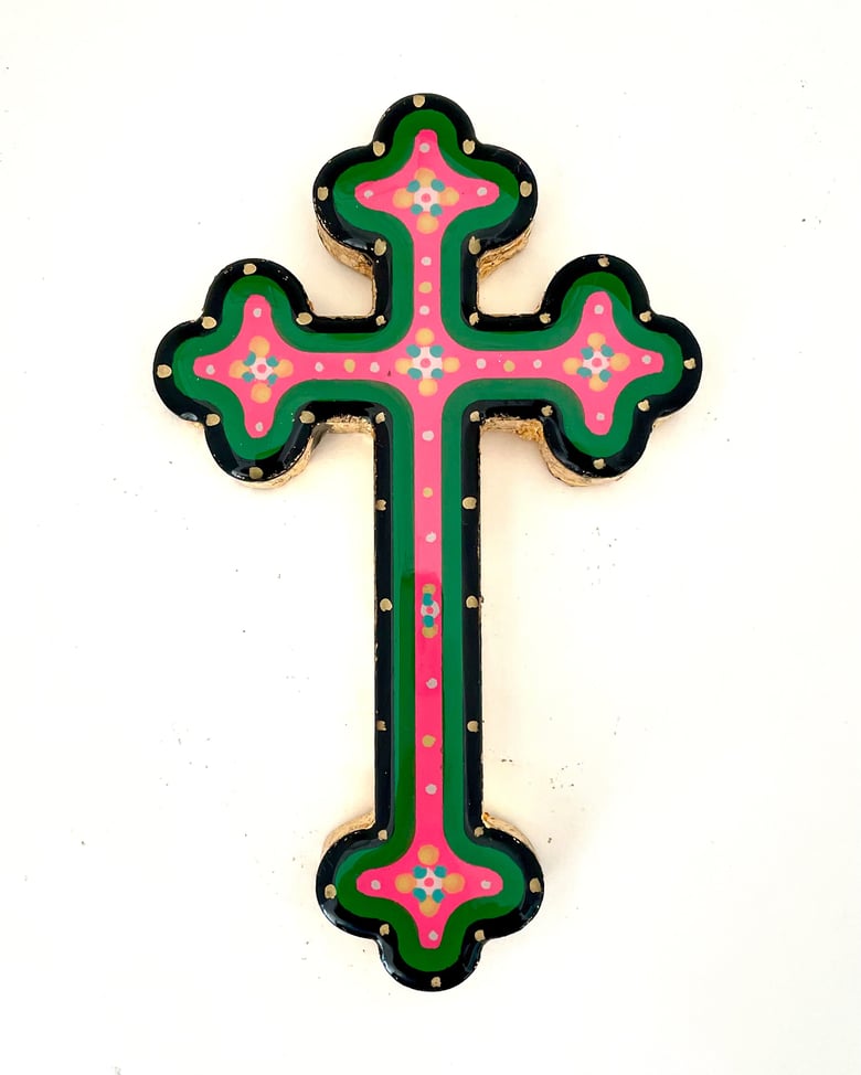 Image of Floral Cross Small Black/Green/Pink 