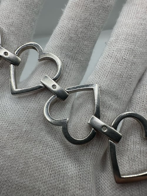 Image of Vintage Sterling Silver Diamond Heart Link Bracelet 