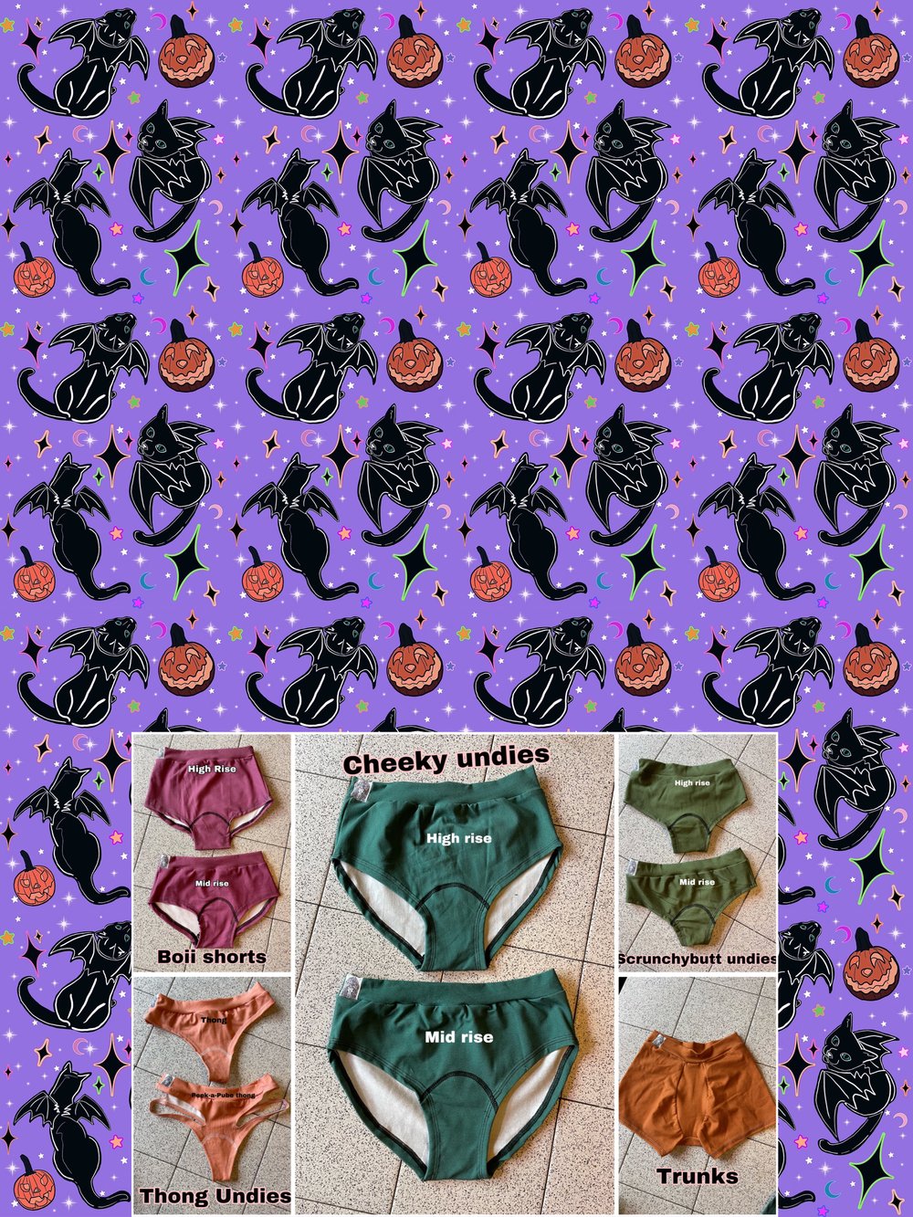 Image of Bat Cats Undies and Period Undies- pouched versions also available