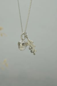 Image 1 of Recycled Silver Oak Leaf and Sand Cast Acorn Pendant on Spiga Chain | Handmade in Edinburgh