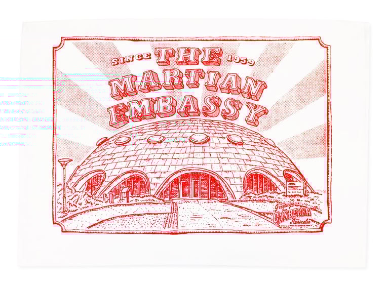 Canberra martian Embassy tea towel
