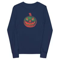 Image 2 of Youth Long Sleeve Tee - Jack O Lantern Retro Orange Glow