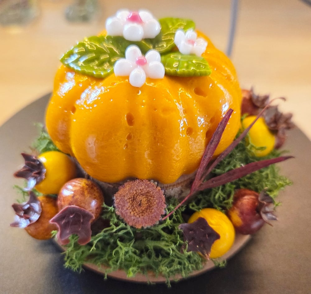 Image of Fused Glass and mixed media Autumn table decoration.