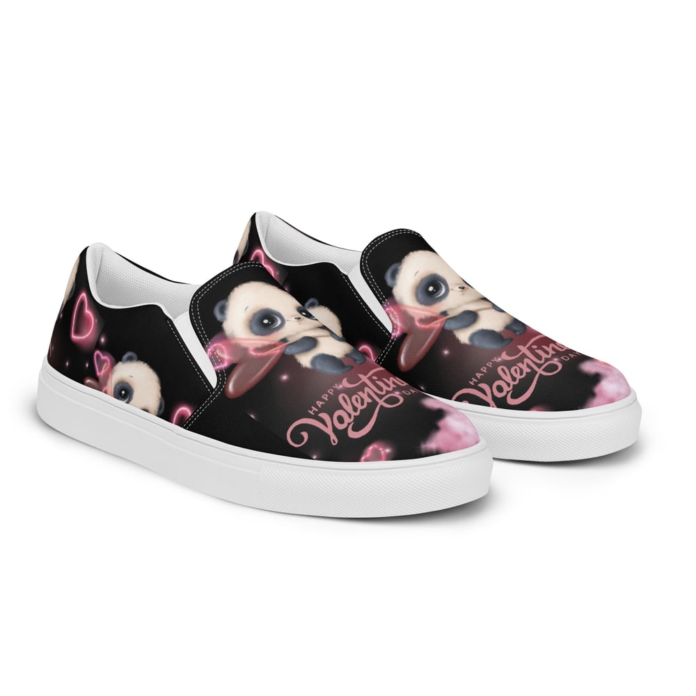 Image of Women’s slip-on Valentines Day Panda canvas shoes