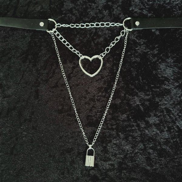 Image of Love Me Heart Ring Choker With Padlock Necklace