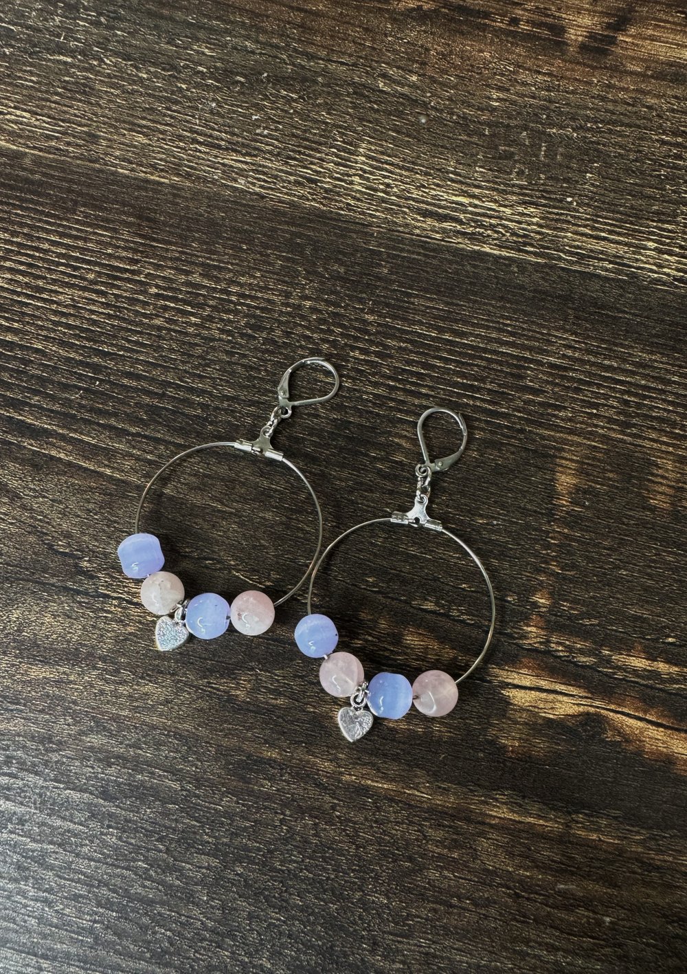 Image of "Lilac Self Love" Earrings w/ Rose Quartz & Catseye