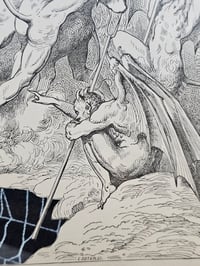 Image 1 of Large -STATEMENT PIECE "1800's Dante Inferno Gustave Dore" page with preserved spider web - D