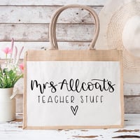 Personalised Teacher Stuff Jute Bag, Gift Bag 