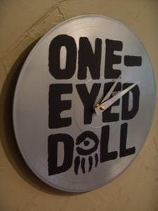 Image of One-Eyed Doll xDM - Black Logo on Silver - Custom Record Clock