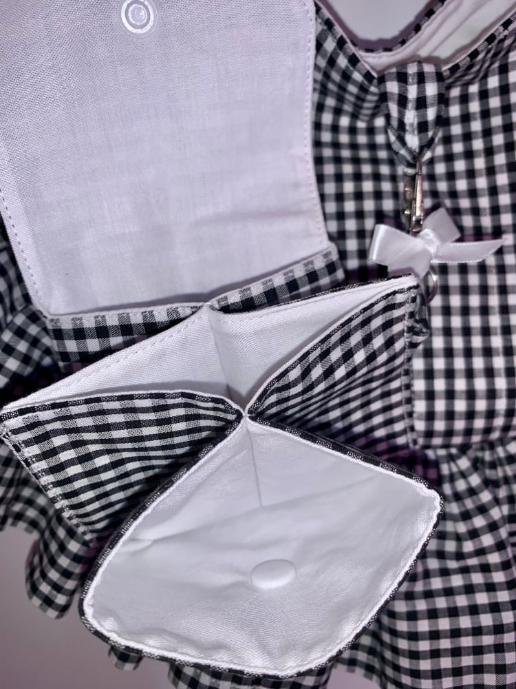 Image of Gingham Ruffle Bow Tote – Black & White 🖤