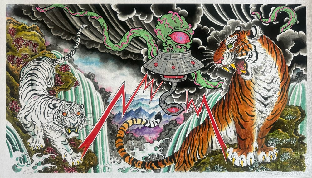 Image of Tim Lehi Hand Embellished "Tiger Book Cover" Giclée Print Signed & Numbered 15/25