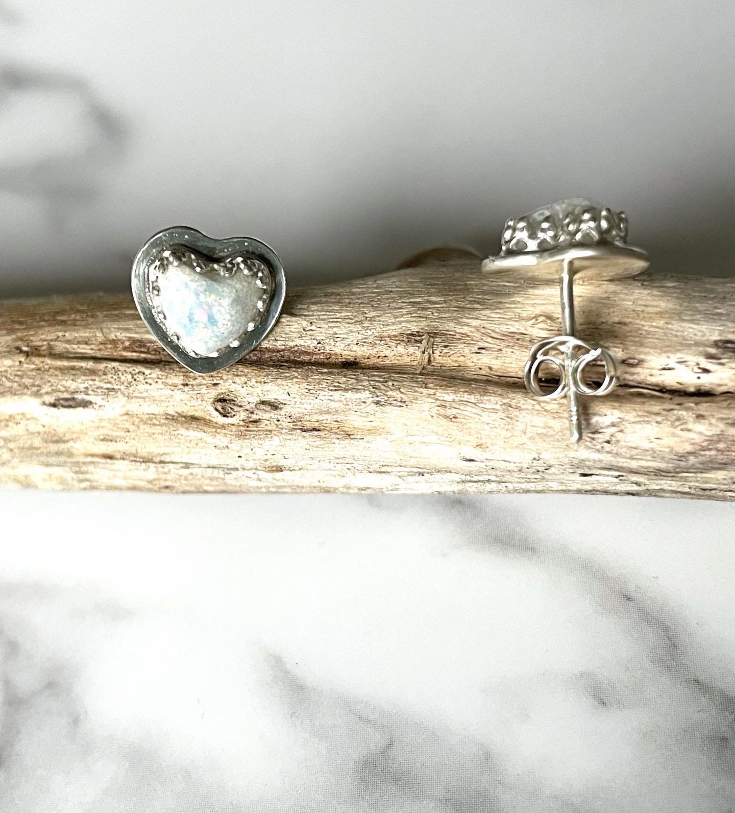 Image of Handmade Sterling Silver Heart Breastmilk / ashes Stud Earrings 925