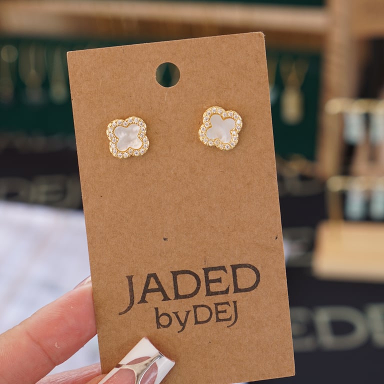 cz clover earring studs