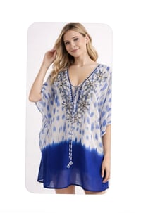 Image 4 of New 3X Blue Island Bedazzled Sheer Cover up top #704*8