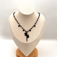 Image 3 of Snowflake Obsidian & Garnet Rose Dagger Necklace