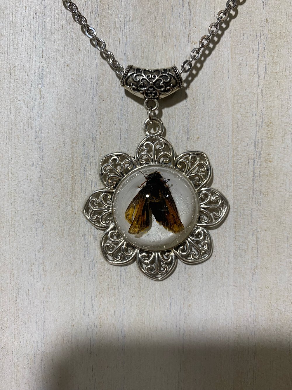 Floral Cameo Moth Pendant 