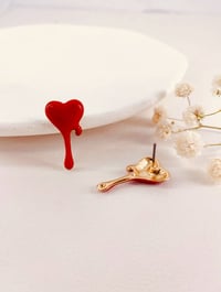 Image 2 of Fashion Red Glazed Heart Drop Earrings