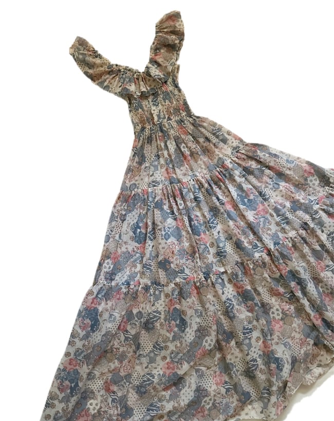 early 70s off shoulder rare ruched bohemian dream dress