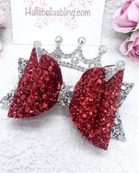 Image 3 of Christmas red and silver Tiara hair bow hair accessories 