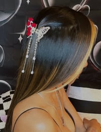 Image 2 of Silver Butterfly Claw Clip with Red Roses  