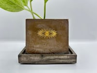 Image 2 of 3”x3” Cement Pottery with gold metal eye sticker