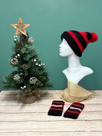 Image 1 of 4 in 1 Hat & Handwarmer Set, Size S (Teen -Small Adult) Red, Black & Grey