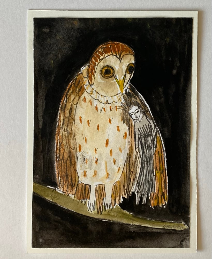 Image of Curious Owl - monoprint artwork