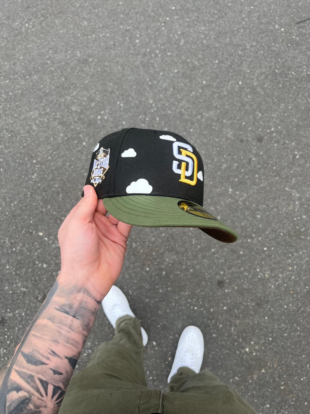 Image of EARTH BRIM TRI TONE PARTLY CLOUDY SAN DIEGO PADRES CUSTOM FITTED CAP