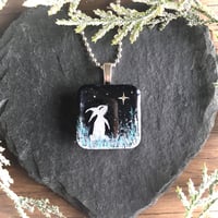 Image 2 of Winter Bunny Wishing on a Star Resin Pendant