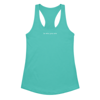 Image 1 of "be who you are" Women’s fitted racerback tank top