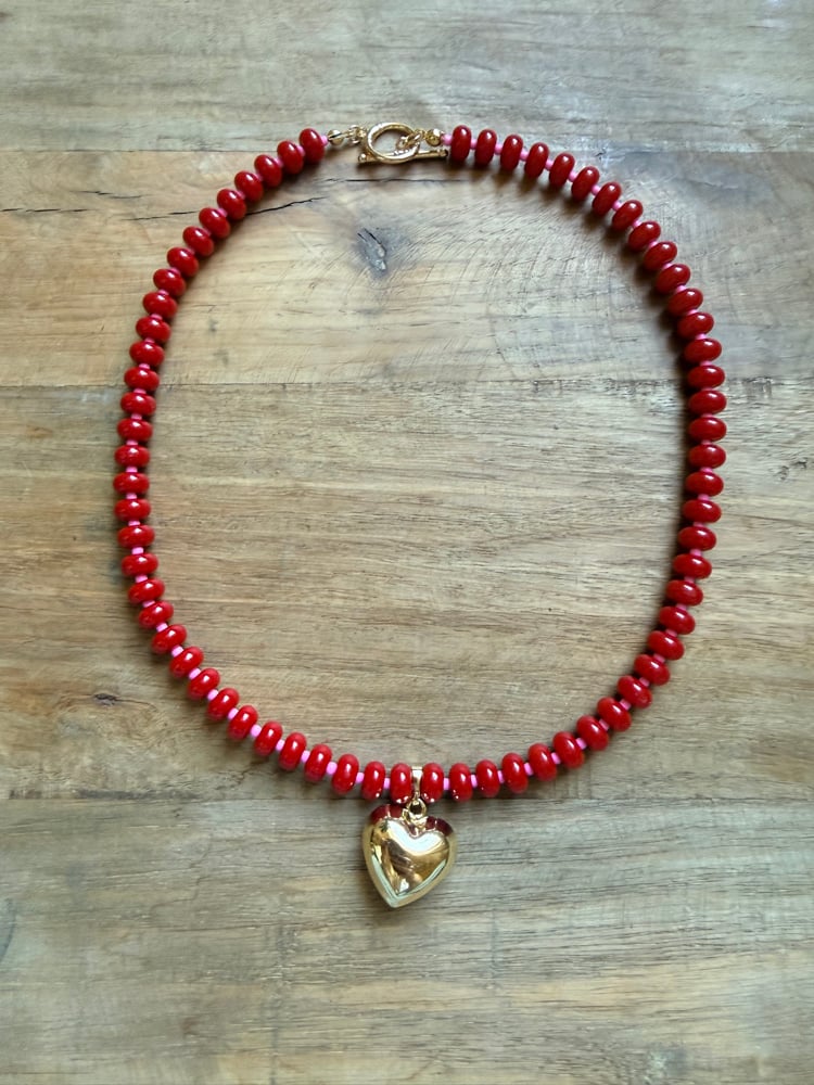 Image of Red Stone Beaded Necklace