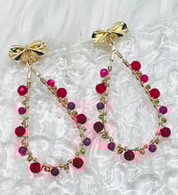 Image 1 of RED & PEACH CRYSTAL BEADED DANGLES