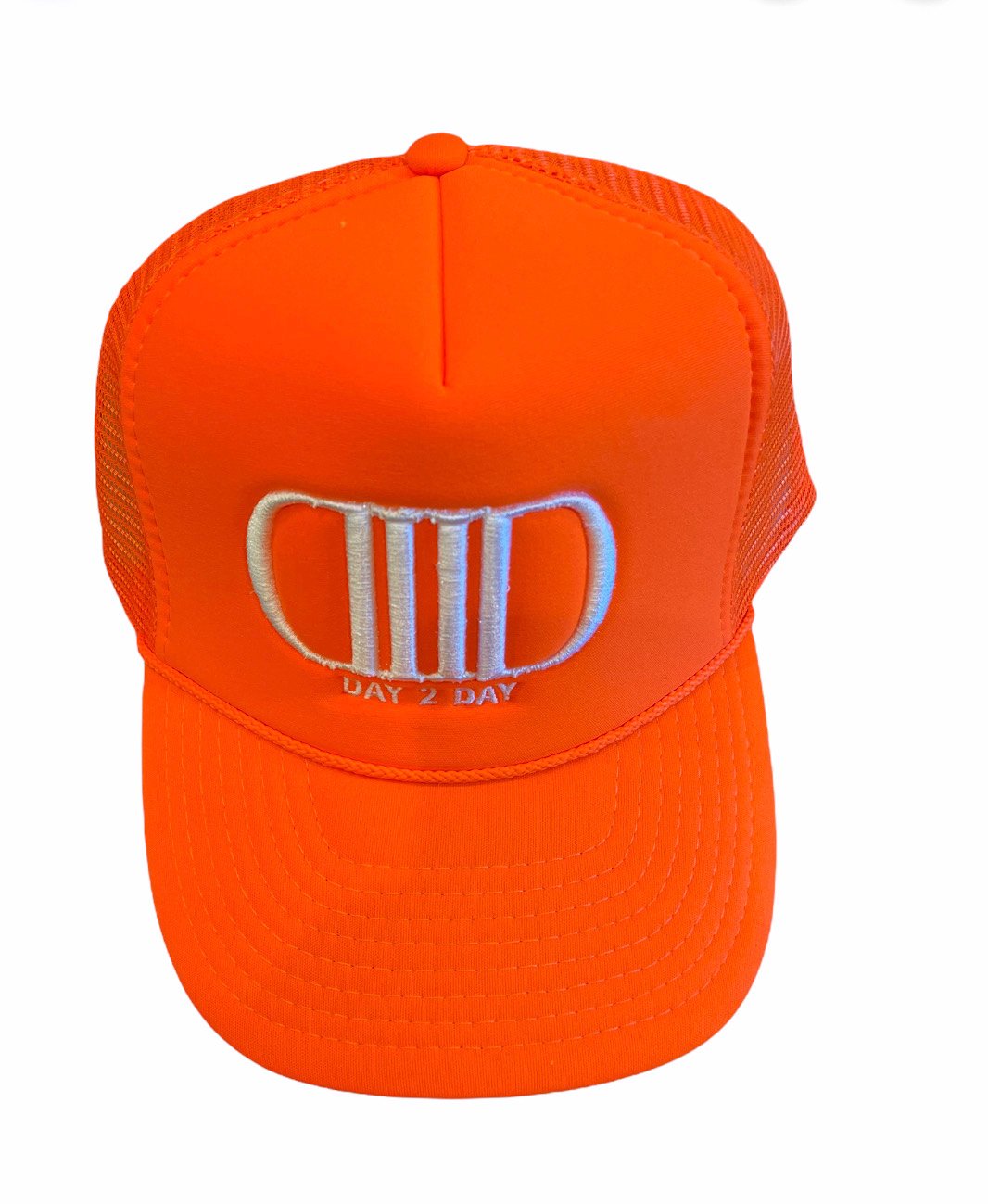 orange white trucker hat