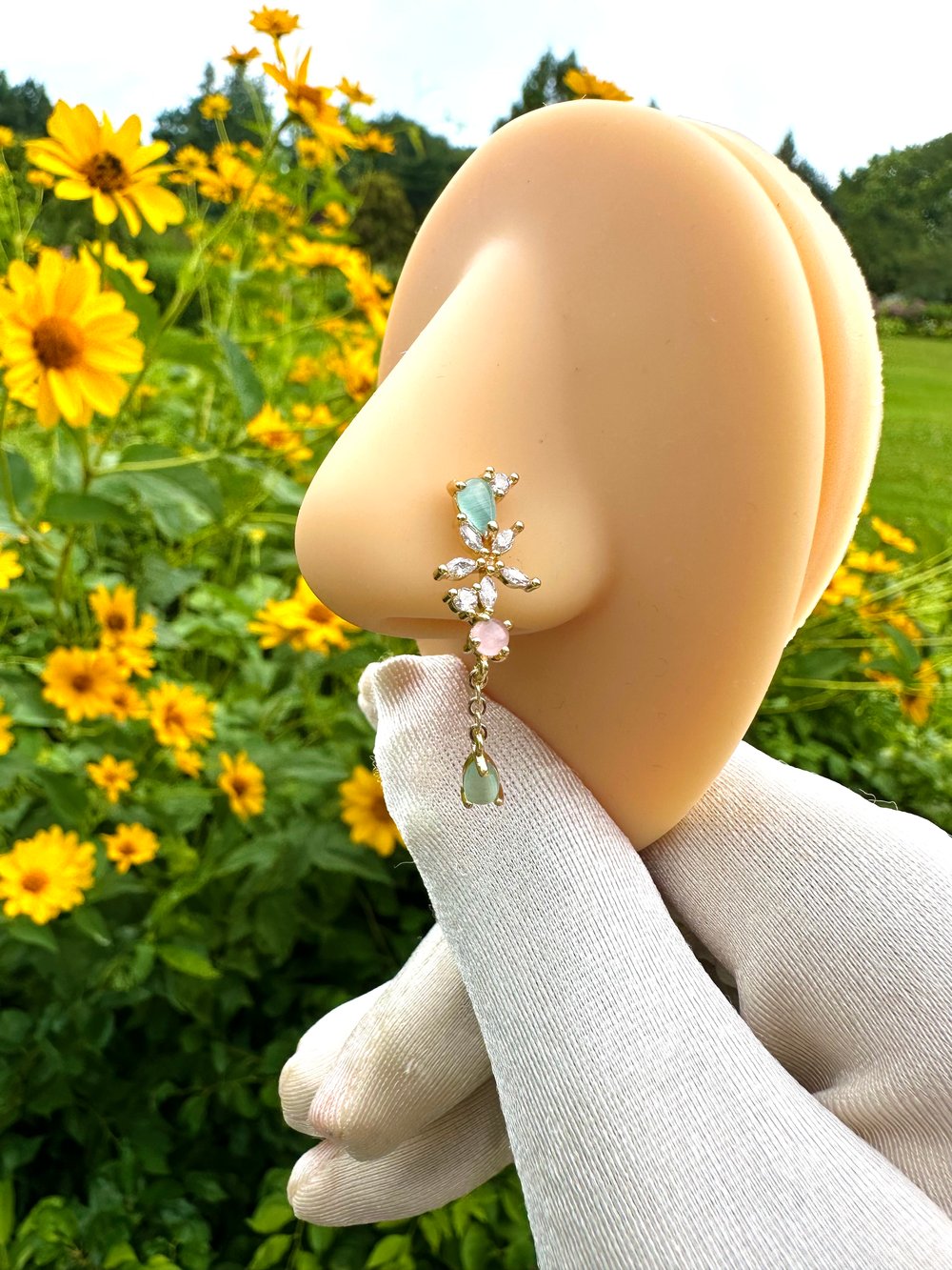 Image of Dangle Floral Nose Ring