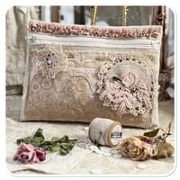 Image 1 of Vintage lace zipper pouch full of vintage french sewing notions