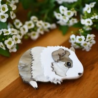 Gertie the guinea pig - brooch -  white and grey