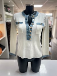 Image 1 of Denim Trim Long Sleeve Top