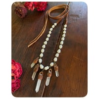 Image 2 of The Ariella Necklace - Freshwater Pearls Clear Quartz and Chestnut Brown Leather