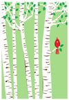 Spring Cardinal Silkscreen Birch Trees Art Print