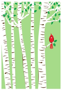 Image 1 of Spring Cardinal Silkscreen Birch Trees Art Print
