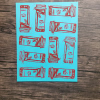 Image 1 of 'which way is up' - teal & red - one off BLOCKPRINT 