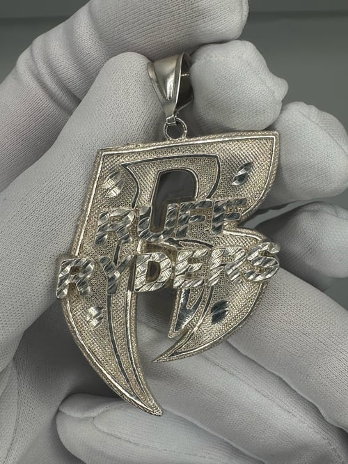 Image of Vintage Sterling Silver Ruff Ryders “R” Logo Pendant