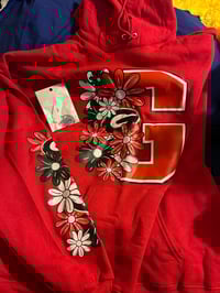 Image 1 of Georgia Dawgs XL Hoodie with Silver Football earrings. 