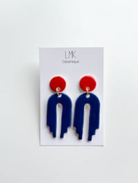 Paire de boucles d’oreilles céramique ARTDEC rouge et bleu