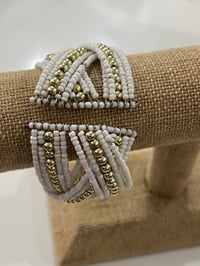 Image 2 of white and gold beaded cuff