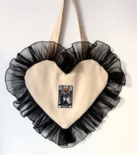 Image 3 of 🤍 Lovers Tarot Heart Tote – Cream & Black Ruffle  Bag 